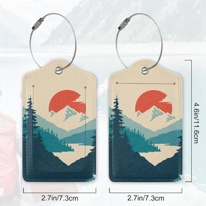 Luggage Tag for Suitcase, Mountain Sun Forest Design with Privacy Flap & Name ID Label & Metal Loop, 2 Pack