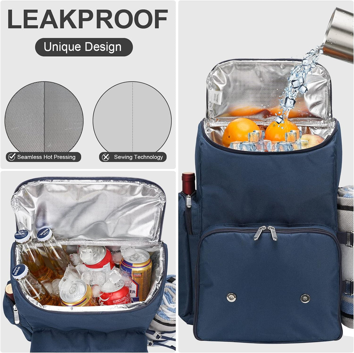 Picnic Backpack for 4 Person with Large Insulated Cooler Bag, Picnic Basket Set with Wine Pouch, Waterproof Picnic Blanket & Cutlery Set. Perfect for, Camping, Party,Wedding Gift for Couple,Blue