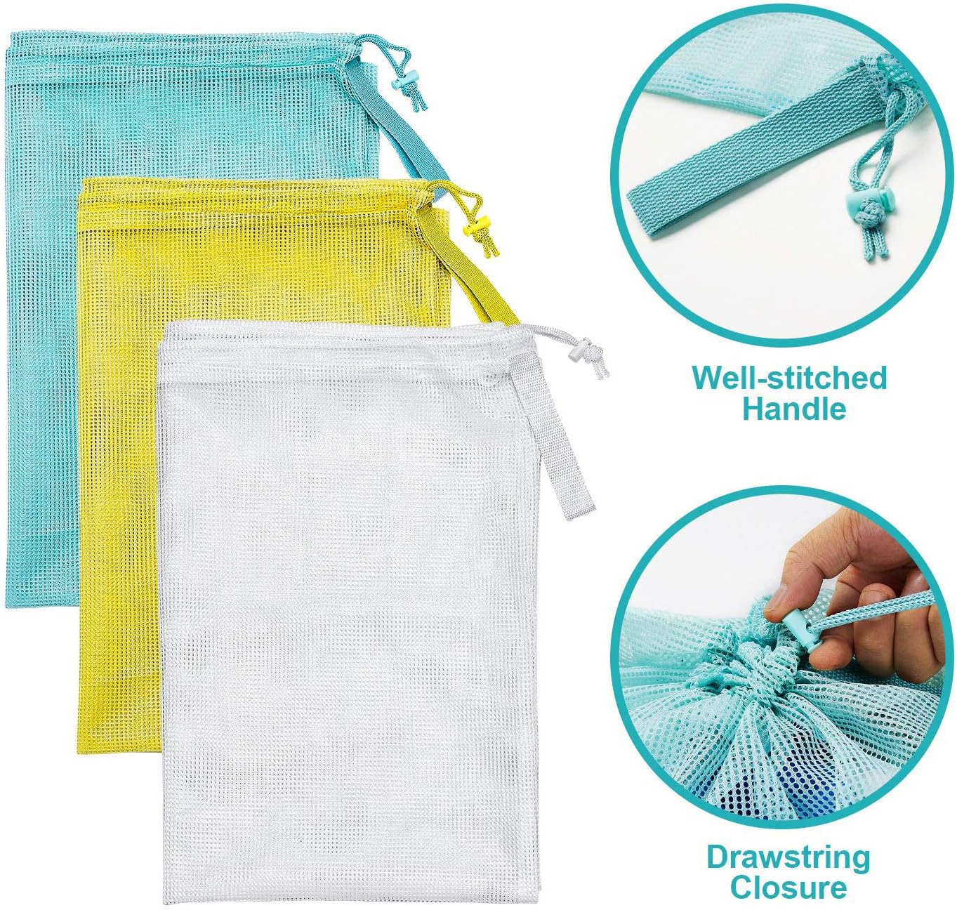 Laundry Bags, Mesh Heavy Duty 24" x 36" with Drawstring Closure, 3-Pack, White