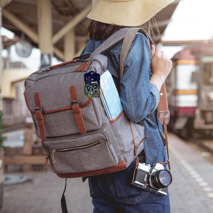 2 Pack Luggage Tags for Suitcases,Herbs and Wild Flowers Luggage Tag,PU Leather Id Label Luggage Tags with Stainless Steel Loop and Privacy Cover for Women Men Teens Travel