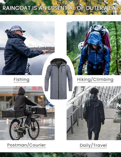 COOFANDY Men's Long Raincoat Ligtweight Rain Jacket Waterproof Outdoor Jackets - Image 4