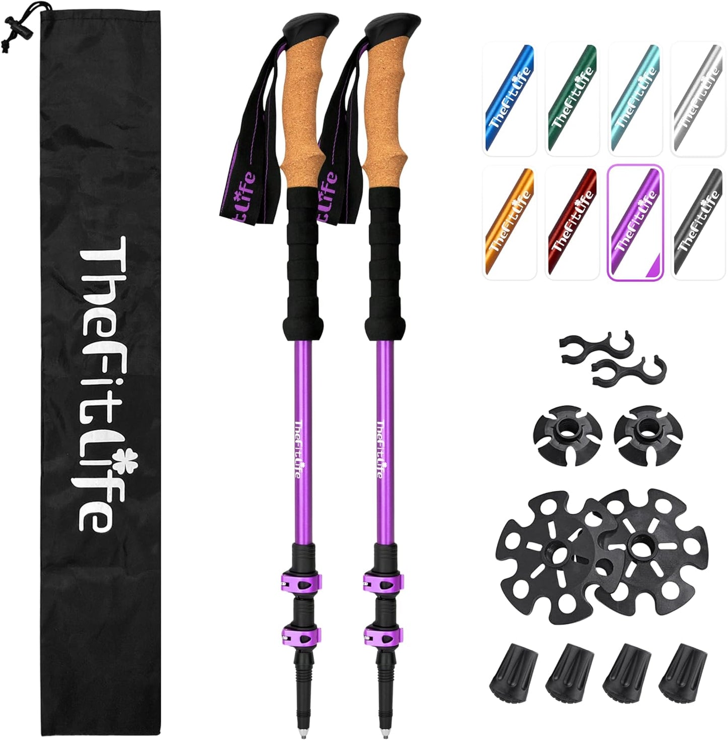 TheFitLife Trekking Poles - Lightweight 7075 Aluminum Hiking Sticks with Cork Grips, Adjustable Telescopic Design, Metal Flip Lock for Men & Women - Perfect for Hiking, Walking, Camping & Backpacking