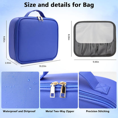 Travel Makeup Bag with LED Mirror Travel Makeup Organizer with 3 Lighted Settings, Adjustable Dividers and Makeup Brush Storage Bag Dark Blue