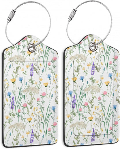 2 Pack Luggage Tag for Suitcase, Retro Lavender Leather Bag Tags Identifiers Privacy Cover ID Label with Durable Steel Loop for Women Men Kids Girls Travel