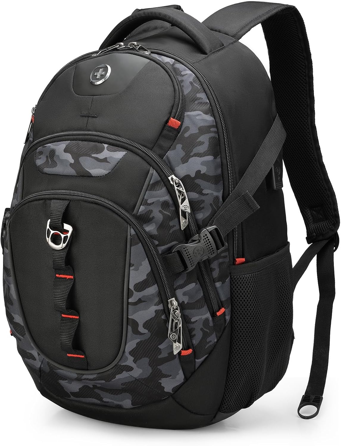 Swissdigital Design Laptop Backpack with USB Charging Port, TSA Travel Backpack Fits 15.6 inches Computer, 31L College School Backpack for Men, Gray Camo | SD803