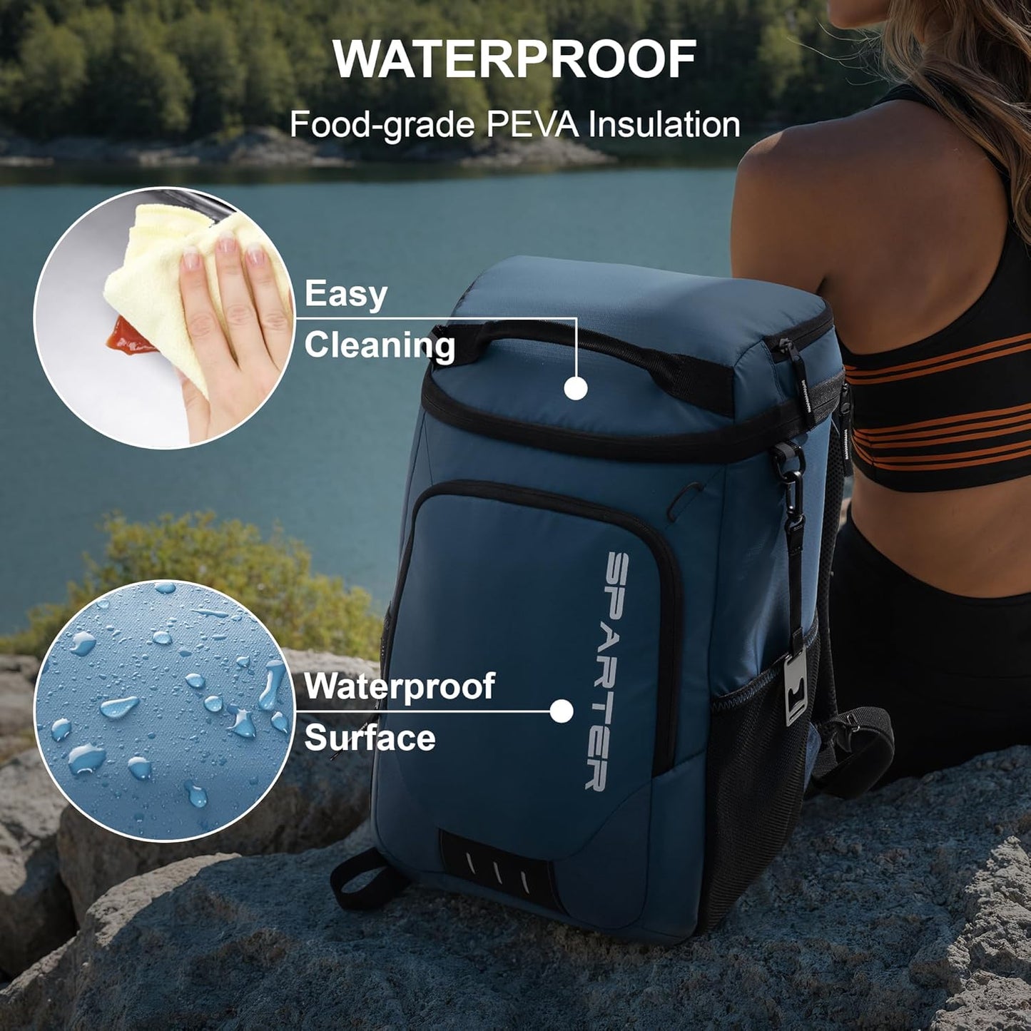 SPARTER Backpack Cooler Insulated Leak Proof 33/49 Cans, 2 Insulated Compartments Thermal Bag, Portable Lightweight Beach Travel Camping Lunch Backpack for Men and Women