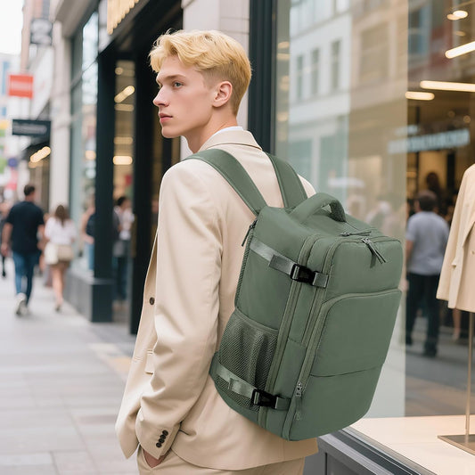 Travel Backpack, Carry on Flight Approved Backpack with Multi-Pockets, TSA Waterproof 17.3inch Laptop Backpack, Personal Item Travel Bag for Men Women, Army Green