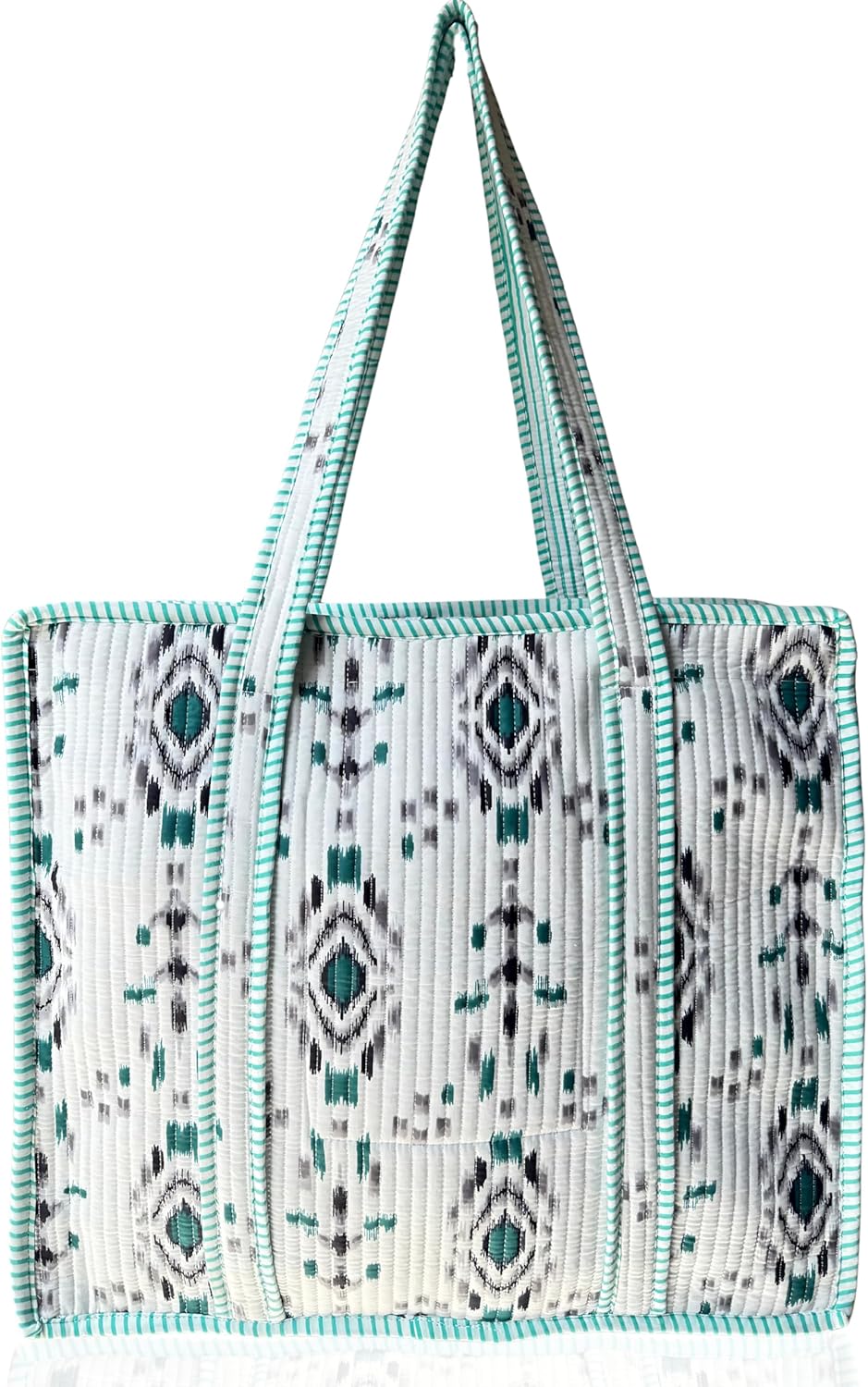 Cotton Quilted Tote Bag for Women – Large Beach & Travel Tote with Zipper, Reusable Grocery Bag