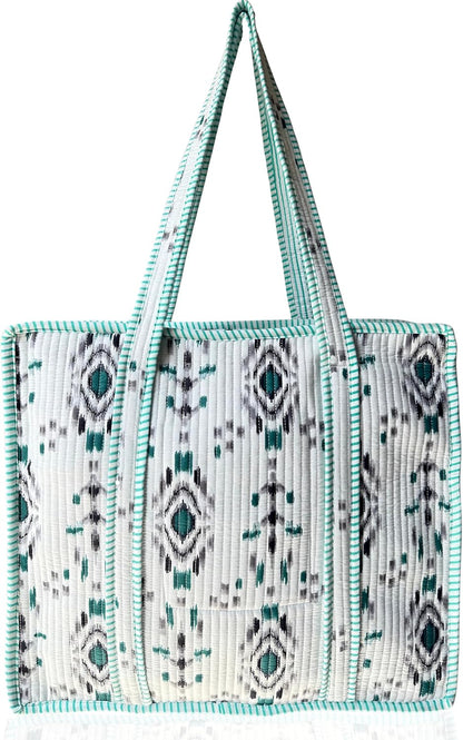 Cotton Quilted Tote Bag for Women – Large Beach & Travel Tote with Zipper, Reusable Grocery Bag