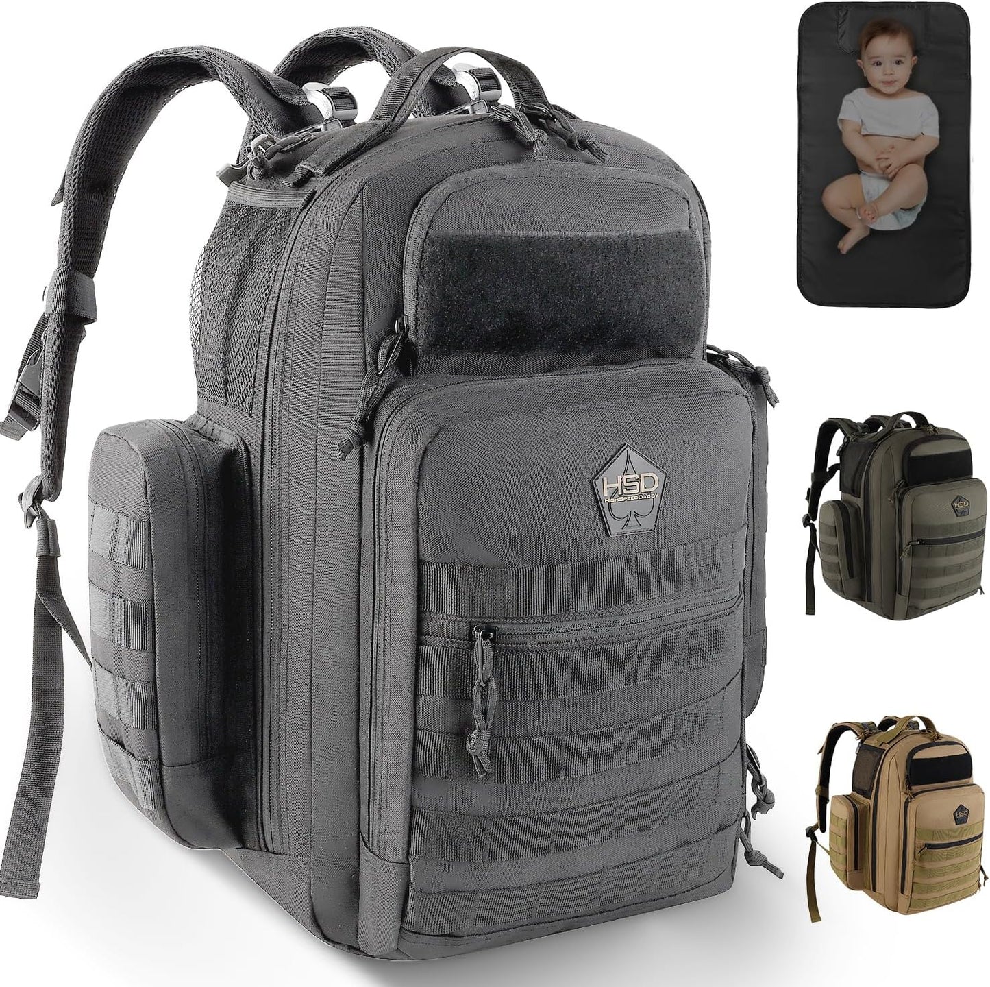 HighSpeedDaddy - Baby Diaper Backpack, Military-Grade, Waterproof, Compact Baby Travel Bag with Diaper Changing Mat