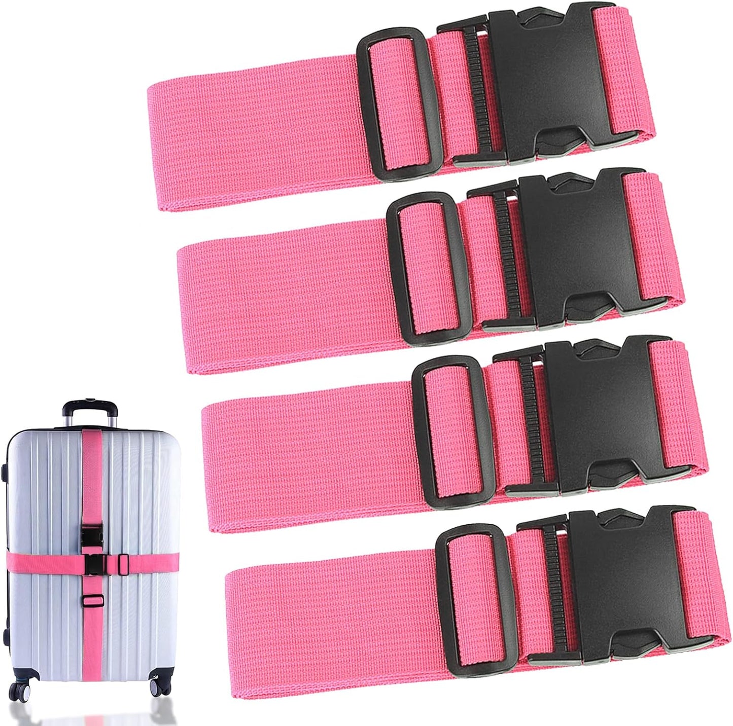 4Pcs Luggage Straps for Suitcase Travel Accessories TSA Approved, 80In Long Belts to Keep Your Suitcase Secure, Adjustable Bag Straps with Quick-Release Buckle for Travel Bag Closure, Pink