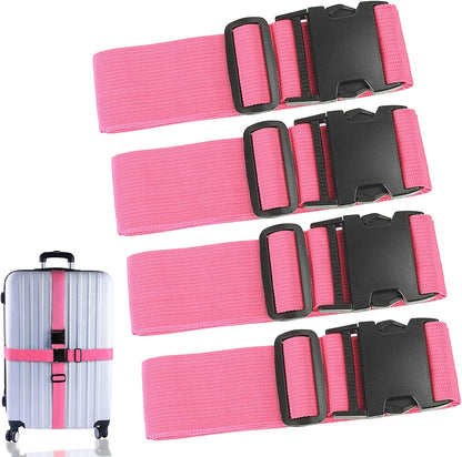 4Pcs Luggage Straps for Suitcase Travel Accessories TSA Approved, 80In Long Belts to Keep Your Suitcase Secure, Adjustable Bag Straps with Quick-Release Buckle for Travel Bag Closure, Pink