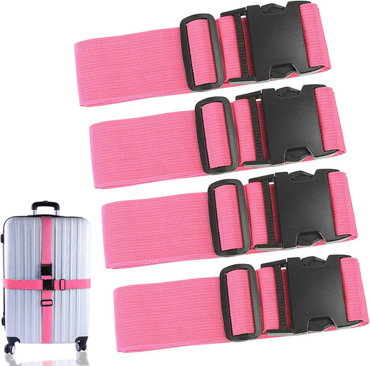 4Pcs Luggage Straps for Suitcase Travel Accessories TSA Approved, 80In Long Belts to Keep Your Suitcase Secure, Adjustable Bag Straps with Quick-Release Buckle for Travel Bag Closure, Pink