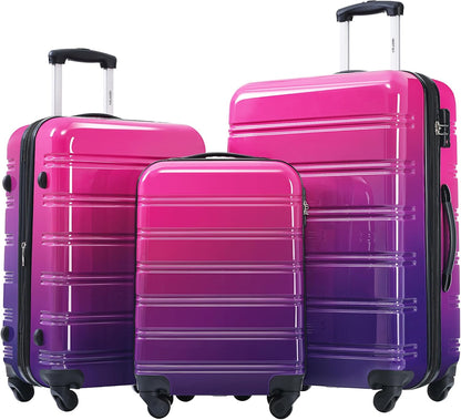 Merax Luggage Sets 3 Piece, Hardside Expandable Suitcase Set with Spinner Wheels, Lightweight Gradient Color Luggage 20+24+28 IN, Purple and Pink
