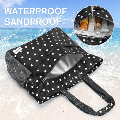 G4Free Beach Bag, Waterproof Sandproof Beach Tote Bag, Large Capacity Foldable for Women