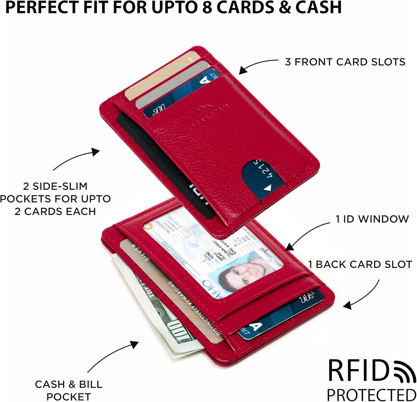 KARAKORAM Vertical Handcrafted Premium Leather Front Pocket Credit Card Holder with RIFD Protection | Artisan Made Slim Leather Wallet | Finger Glide Slots for Cards and ID (Summit Sunset Red)