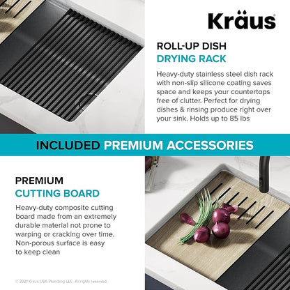 KRAUS Kitchen Sink Bellucci 29” Undermount Workstation Granite, Metallic Gray - Image 9