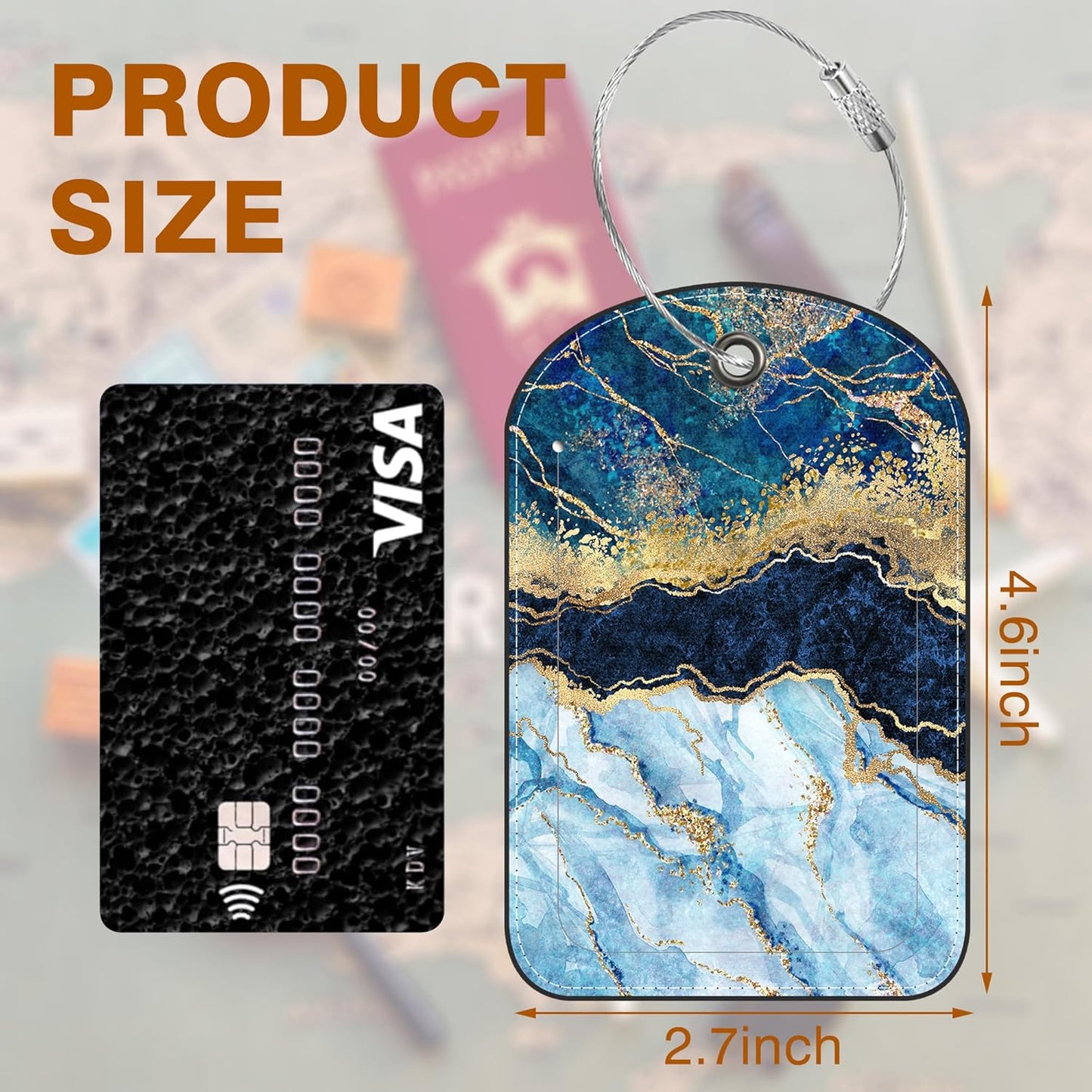 2 PCS Leather Luggage Tag for Suitcase Abstract Marble Travel Suitcase Labels with Privacy Name ID Label and Stainless Steel Loop for Adults Teens Travel Bag Labels Set