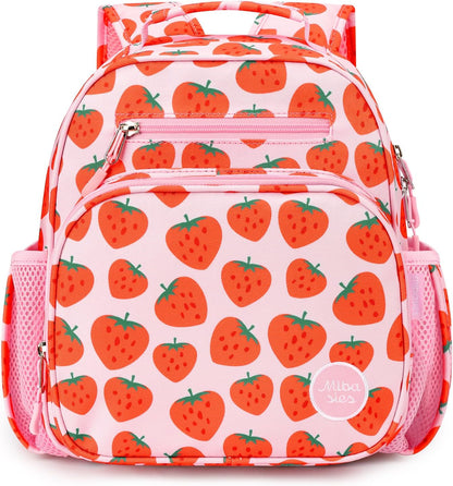 mibasies Toddler Backpack for Girls 2-4: Cute Kids Backpacks for Girls - Preschool Kindergarten Backpack - Strawberry Pink