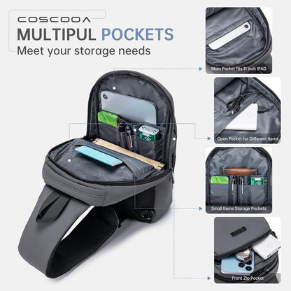 Sling Bag for Men, Anti-theft Crossbody Bag with USB Charging Port, PU Leather Shoulder Bag for Women Travel Outdoor Casual Sports Daypacks