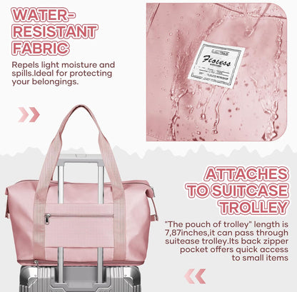 Travel Duffel Bag, Sports Tote Gym Bag, Shoulder Weekender Overnight Bag for Women