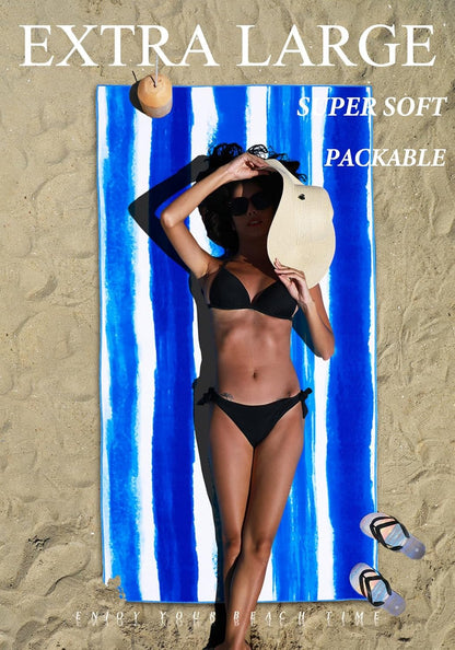 2 Pack Microfiber Lightweight Thin Beach Towel Sand Free Quick Dry Super Absorbent Large Towels for Swimming Pool Yoga Gym Travel Vacation Beach Accessories Essentials for Adults