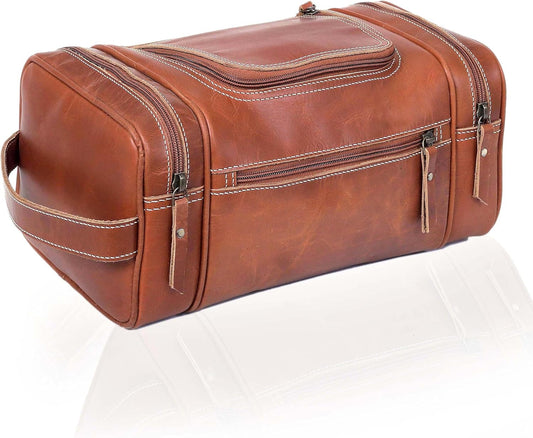 VC VINTAGE COUTURE Leather Toiletry Bag for Men Extra Large Leather Men's Toiletry Bag for Traveling Real Leather Dopp Kit for Men Leather Shaving Bag for Travel