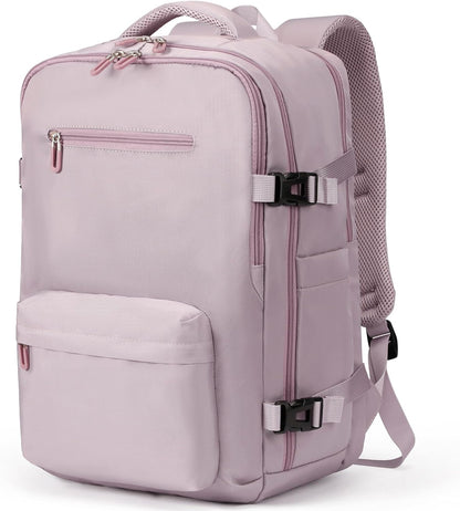 SHRRADOO Travel Laptops Backpack for Women Men, Casual Work Bag 17inch High School College Backpack Airline Approved Backpack for Hiking Business (Pink khaki)