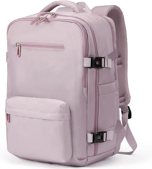 SHRRADOO Travel Laptops Backpack for Women Men, Casual Work Bag 17inch High School College Backpack Airline Approved Backpack for Hiking Business (Pink khaki)