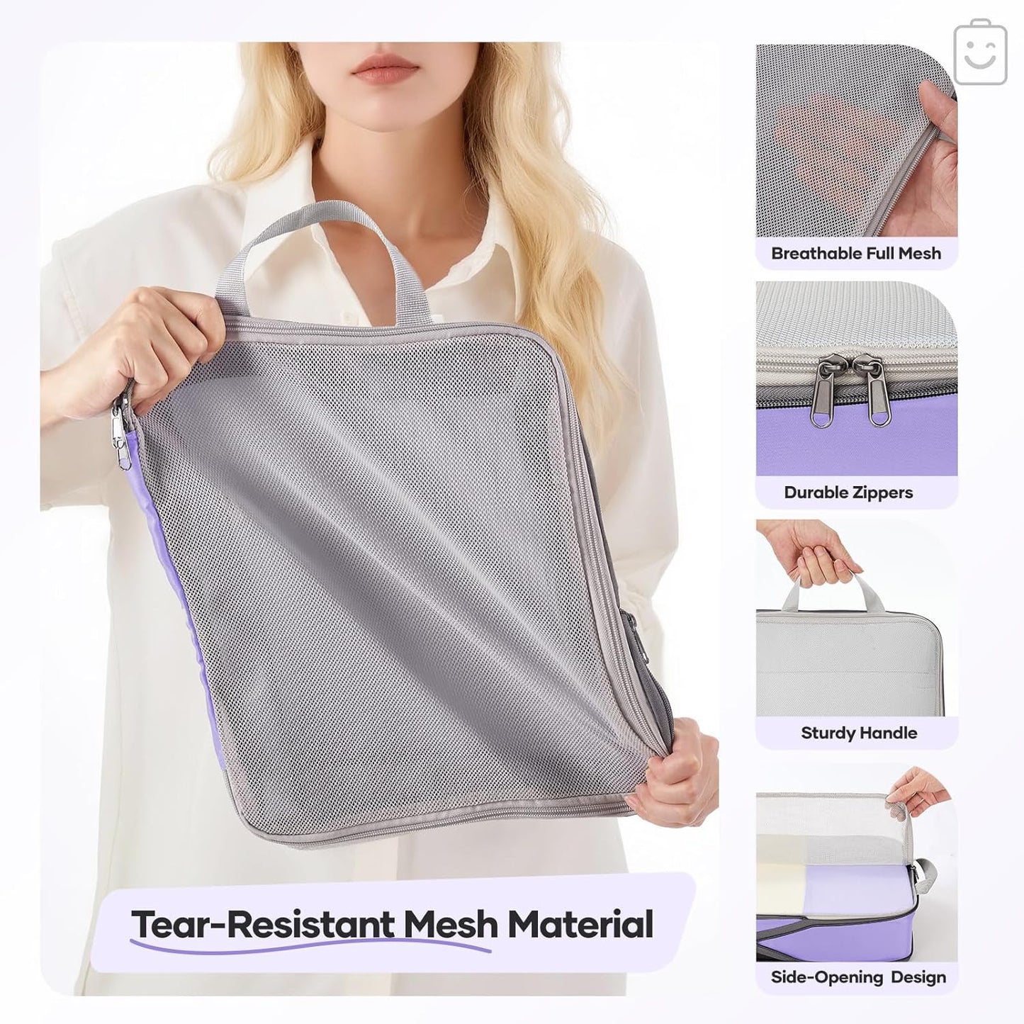 Veken 11 Set Compression Packing Cubes for Travel Essentials,Compressible Expandable Large Luggage Suitcase Organizer Bags for Clothing,Durable Space Saver Storage Bags(Light Purple)