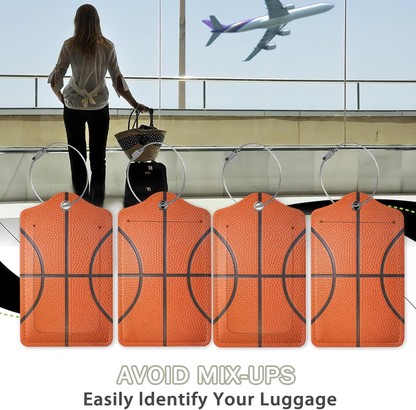 2 Pcs Basketball Texture Luggage Tags,Cruise Luggage Tag with Privacy Flap,Name Id Label and Steel Loop for Women Men Travel Bag Suitcase