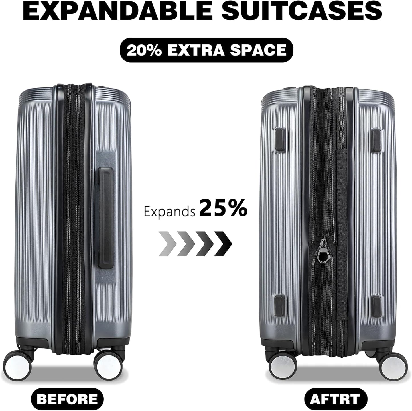 28 Inch Luggage with Spinner Wheels, Lightweight Expandable PC Hardside Large Checked Luggage with TSA Lock, Durable Rolling Suitcase, Gray