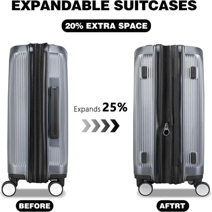 28 Inch Luggage with Spinner Wheels, Lightweight Expandable PC Hardside Large Checked Luggage with TSA Lock, Durable Rolling Suitcase, Gray