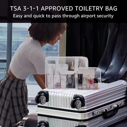 3Pcs Crystal Clear PVC Travel Toiletry Bag Kit for Women Men, Waterproof Vinyl Organizer Clear Makeup Bags with Zipper Handle Straps, Cosmetic Bag Pouch Carry on Airport Airline Compliant Bag Handbag