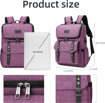 YALUNDISI Vintage Backpack Travel Laptop Backpack with usb Charging Port for Women & Men College Backpack Fits 15.6 Inch Laptop Purple