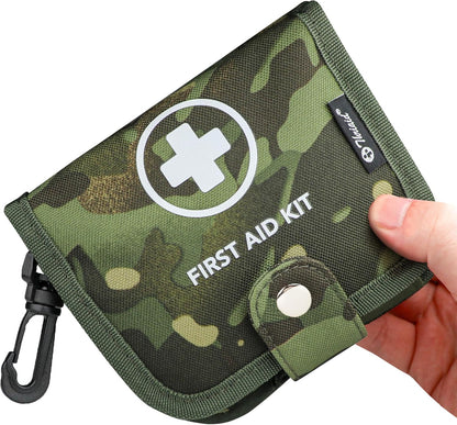 Small First Aid Kit, 100 Pieces Water-Resistant Well Organzied Pouch with Rotatable Buckle - Ideal for Outdoor, Travel, Biking, Camping, Hiking, Car (Green Camo)