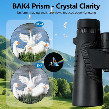 10x42 High Powered Binoculars for Adults, Kttrey Compact Waterproof Binoculars with Clear Low Light Vision for Bird Watching, Hunting, Cruise, Stargazing and Travel, Includes Carrying Bag and Strap