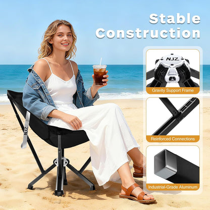 Compact Camping Chair, Portable Comfortable Camping Chair for Adults - 600 LBS Capacity Sturdy Camping Folding Chair with Quick Setup & Carry Bag Compact Camp Chair (Black)