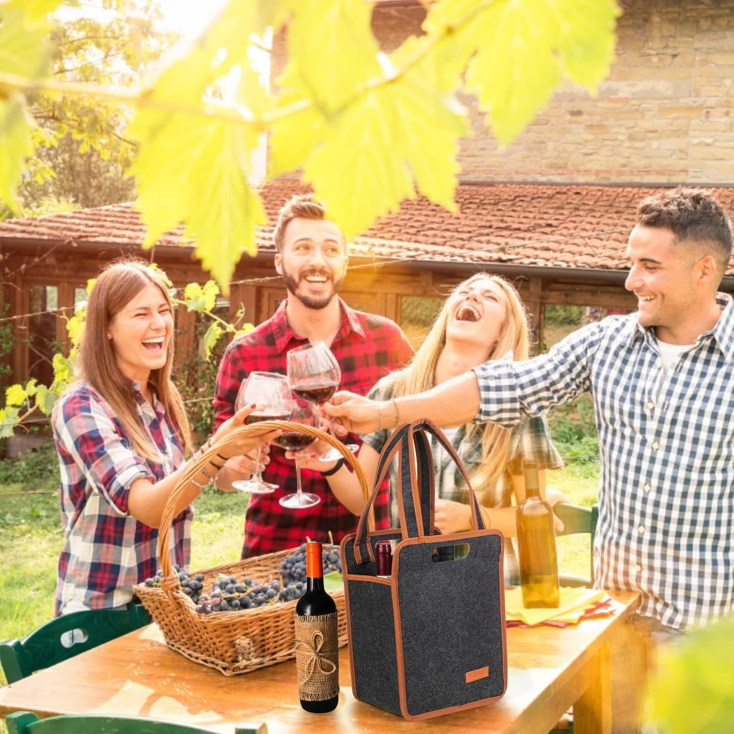 2 Pack 6 Bottle Wine Tote Bag, Insulated Thermal Padded Wine Carrier Tote, Reusable Wine Bags for Wine Bottles Travel, Camping and Picnic, Perfect Wine Lover Gift