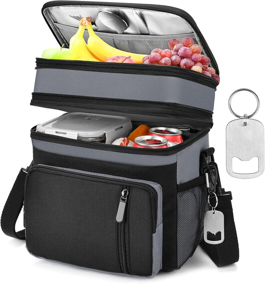 Insulated Lunch Bag Women & Men | Large Adult Lunch Box | Double-Layer Reusable Lunch Bags | Leak-Proof Tote Cooler Bag for Work Picnic Outdoors | 16L, Gray