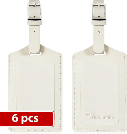 Travelambo Luggage Tags for Suitcases Faux Leather Privacy Protection 6 Pack Bag Tags Travel Accessories Essential, Ivory