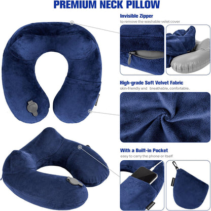 Rewondah Inflatable Travel Pillow for Sleeping Airplane - Inflatable Neck Pillow for Traveling on Plane with Washable Cover, Blow up Neck Travel Pillow for Airplanes, Cars - Portable and Comfortable