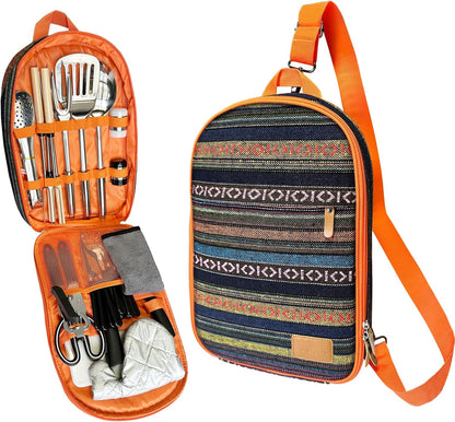 Camping Cooking Utensils Set - Camping Utensil Set Car Camping Cooking Essentials Gear for Camp Kitchen Cooking and Grilling, Stainless Steel & Silicone Ideal Gift for RV Tent Camper