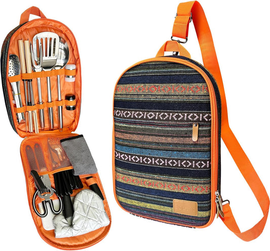 Camping Cooking Utensils Set - Camping Utensil Set Car Camping Cooking Essentials Gear for Camp Kitchen Cooking and Grilling, Stainless Steel & Silicone Ideal Gift for RV Tent Camper