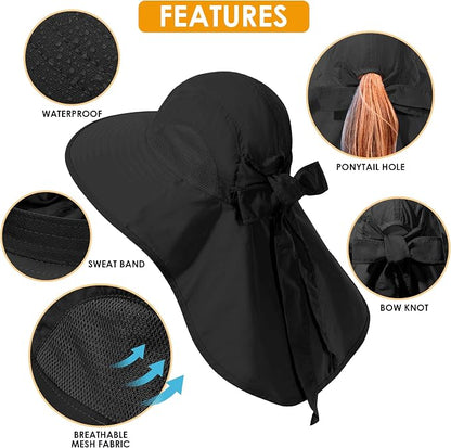 Womens Sun Hat UV Protection, Foldable Waterproof Wide Brim Bucket Hats - Image 6
