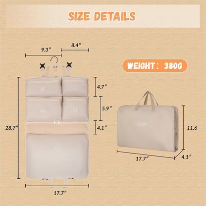 Hanging Packing Cubes,Garment Bags for Travel and Storage, Travel Apparel Bags for Men Women with 5 Solid Color Pockets, Storage Bags for Clothes, Socks,Underwear for Carry on Suitcase (Khaki)