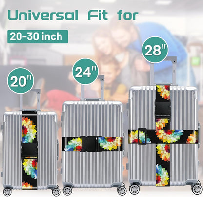 Slohif Luggage Straps for Suitcases Travel Belt Accessories Luggage Connector Identifiers Over Handle with Buckle Unique Nylon Adjustable Strap for Sleeping Bag Car Seat Colorful Flower (2 Pack)