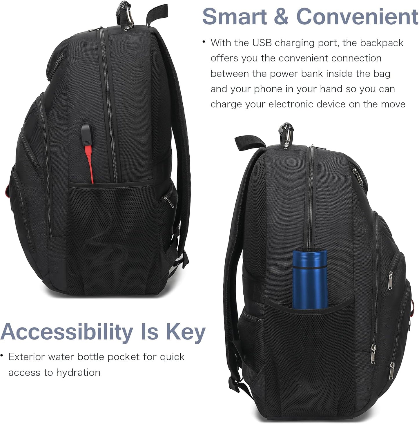 Extra Large Laptop Backpack for Men,37L Gaming Laptop Backpack,18.4Inch Travel Backpack with USB Charging Port, Business Flight Approved -Big Capacity Computer Bag College Bookbag, Black Black