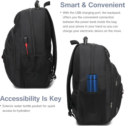 Extra Large Laptop Backpack for Men,37L Gaming Laptop Backpack,18.4Inch Travel Backpack with USB Charging Port, Business Flight Approved -Big Capacity Computer Bag College Bookbag, Black Black