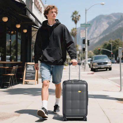 MGB 20 Inch Top Open Carry On Luggage 22x14x9 Airline Approved, Hard Shell Carry On Suitcase with Spinner Wheels, Travel Small Luggage Built-in TSA Lock for Women Men Gifts (Charcoal Grey)